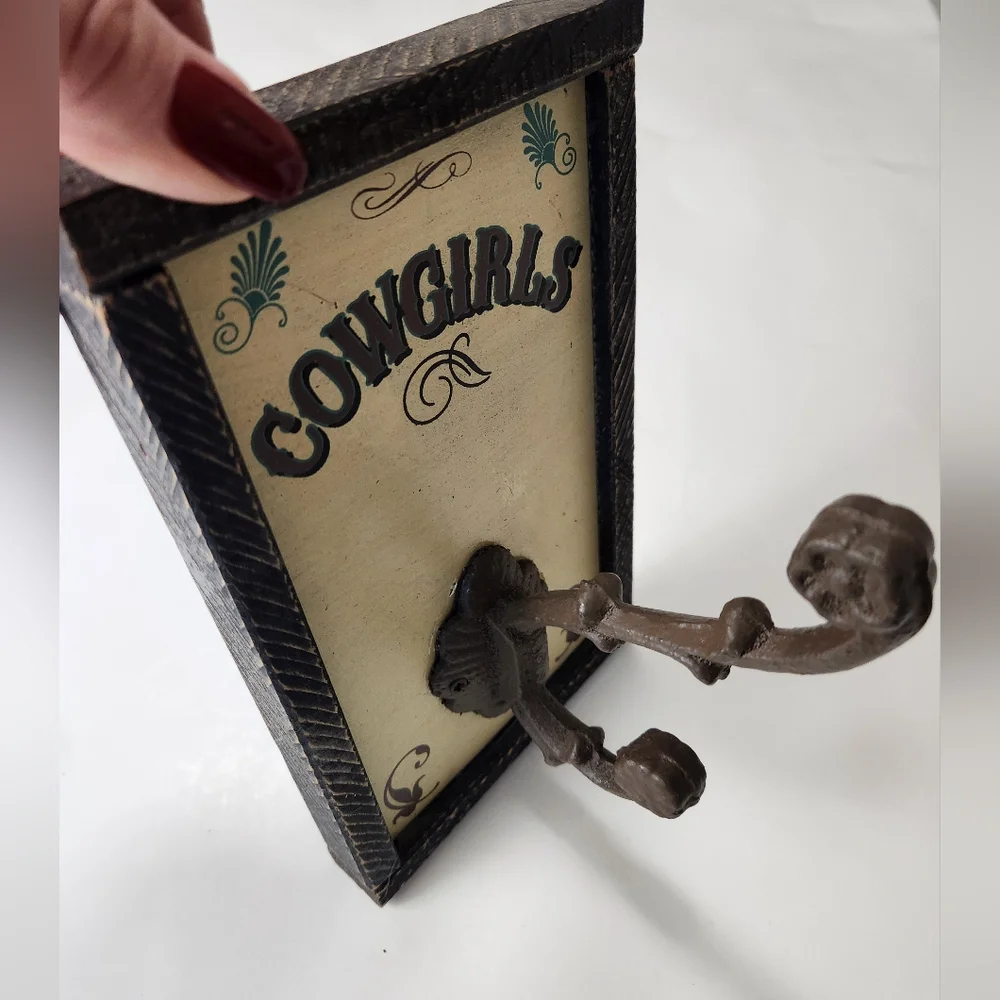 Western Coastal Cowgirl Cast Iron And Wood Hat Rack/Hook